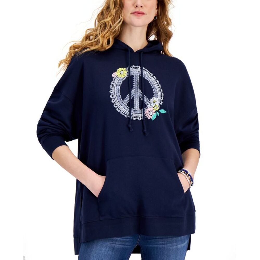 Style & Co Lacework Peace Graphic Oversized Hoodie